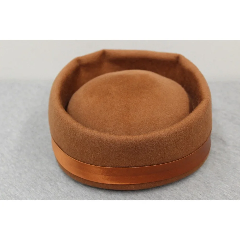 Vintage A Dianne Style Hat Women Brown Pillbox Wool Felt Jewel Bow Mid Century